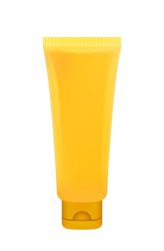 plastic tube yellow gold for cosmetic template design isolated on white background, cosmetics tube plastic mock-up for product design, empty yellow gold plastic tube realistic vector