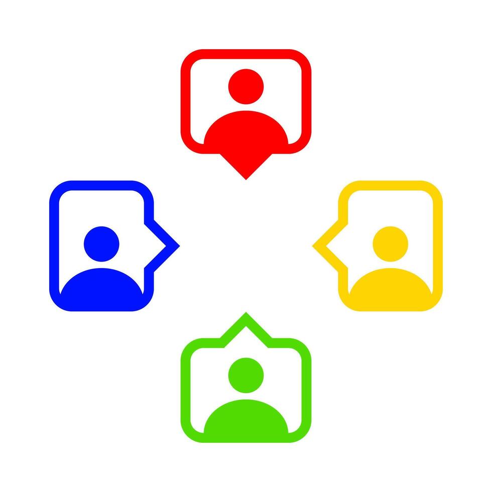 speech bubble with people symbol for icon isolated on white, simple person symbol in square speech bubble frame for communication concept, group of people symbol, relationships or individuals icon vector