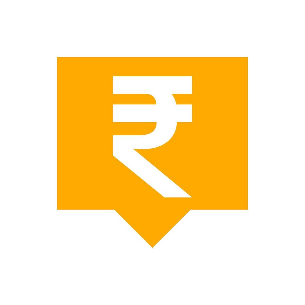 rupee currency symbol in speech bubble square shape for icon, rupee money for app symbol, simple flat rupee money orange, currency digital rupee coin for a financial concept vector