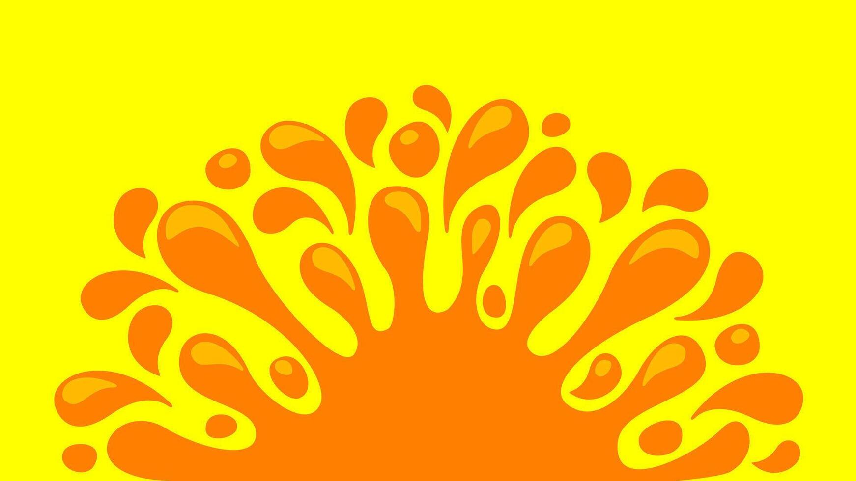 orange juice water splash drop, water blob orange flat isolated on yellow, pineapple juice splash flow, orange juice drop splatter simple vector