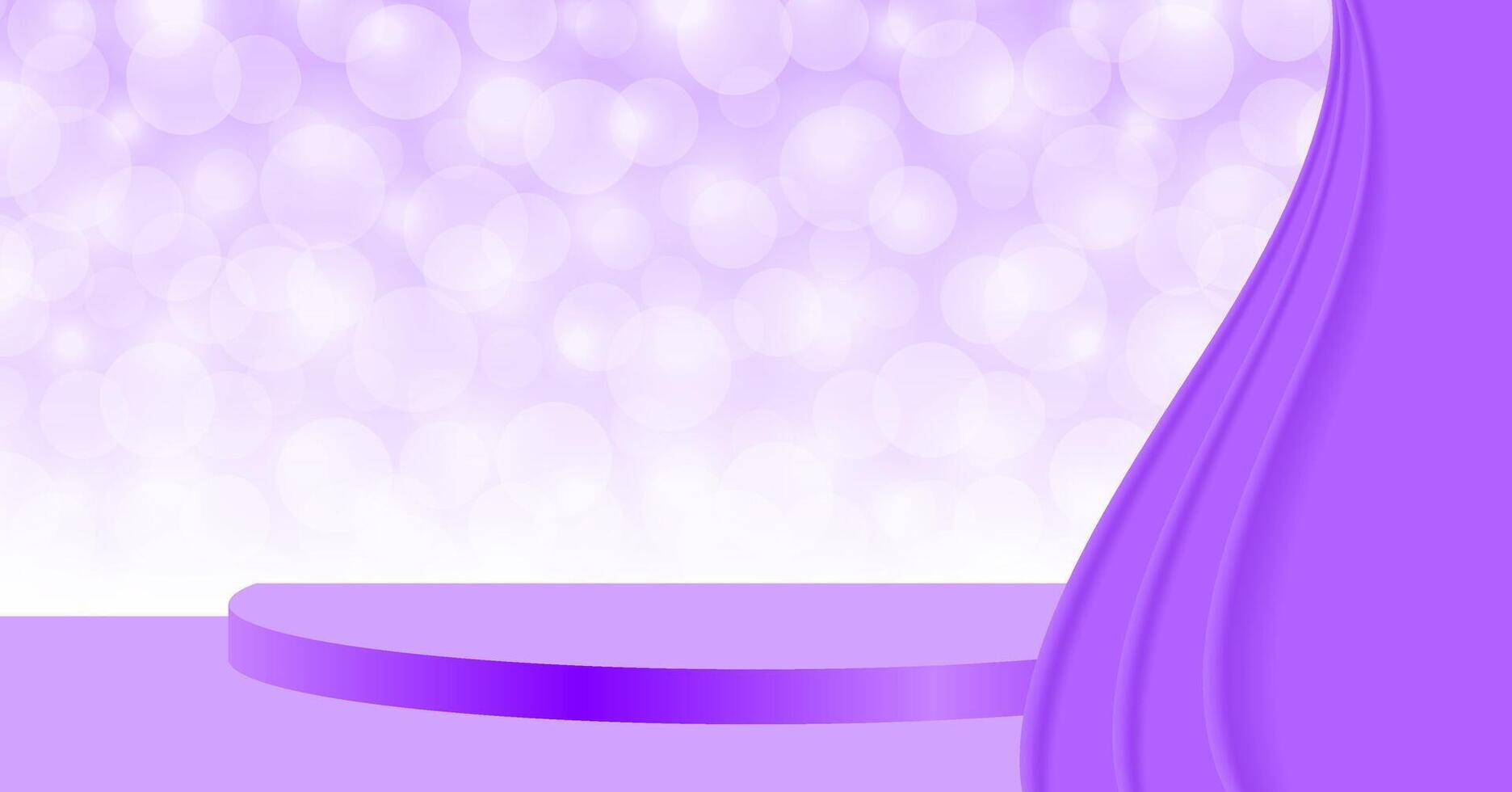 purple pedestal stage on bokeh and curtain, stage podium 3d with curtains for cosmetics product display show, purple pedestal stand deluxe for backdrop, stage pedestal for award and success concept vector