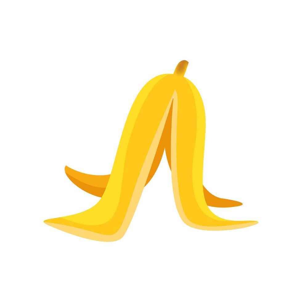 clip art a banana peel single isolated on white, illustration a banana peel yellow, icon ripe bananas peel simple fruit, cartoon banana for slip or slippery accident concept vector