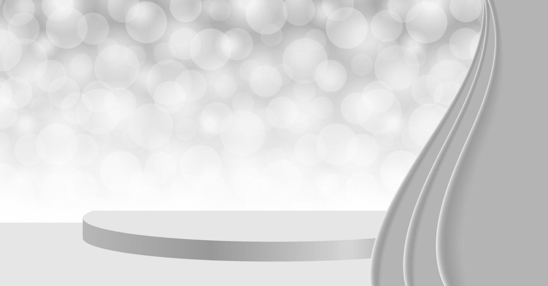3d pedestal stage on silver grey bokeh and curtain, stage podium gray with curtains for cosmetics product display show, pedestal stand deluxe for backdrop, stage pedestal for award and success concept vector
