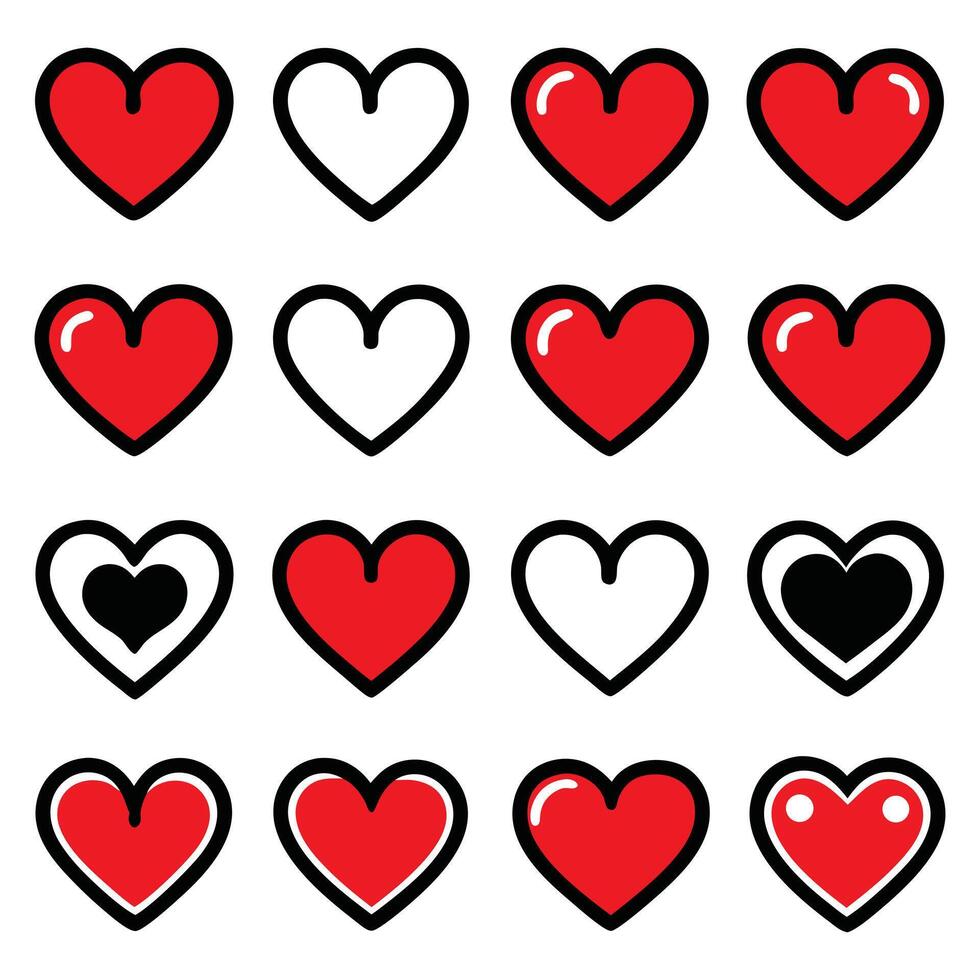 hearts of different shapes and heart icon vector