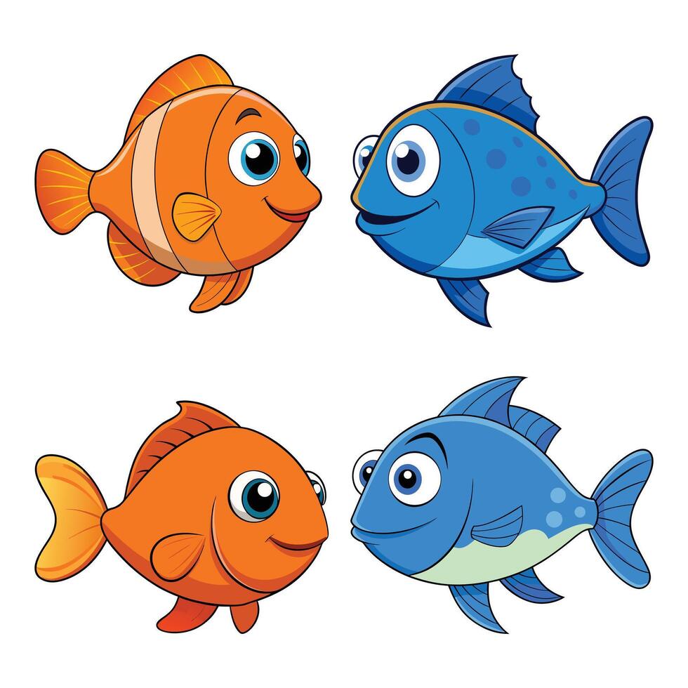 Set of Cute Cartoon Fish with Bright Colors and Friendly Expressions vector