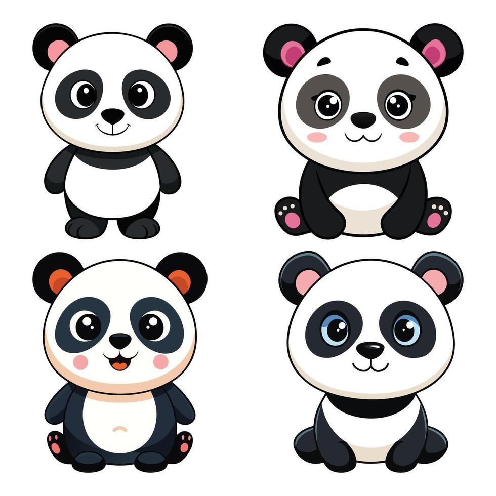 Cute Cartoon Panda Collection Adorable Baby Panda Characters in Different Poses vector