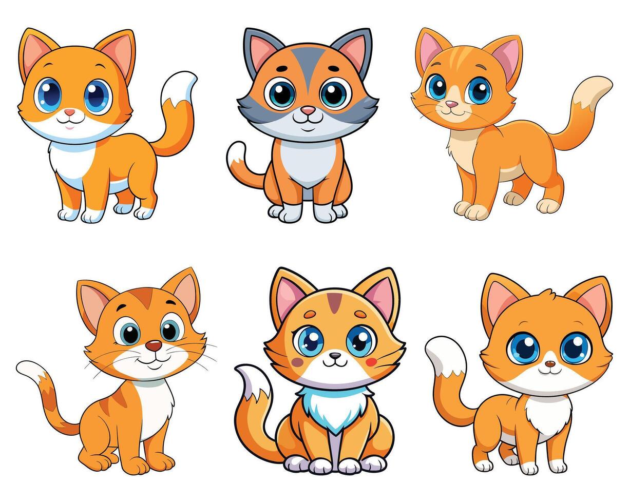 Cute Cartoon Orange Kitten Collection Adorable Cat Characters in Different Poses vector