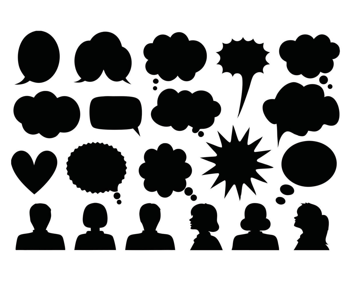 Black Silhouette Comic Speech and Thought Bubbles Set vector