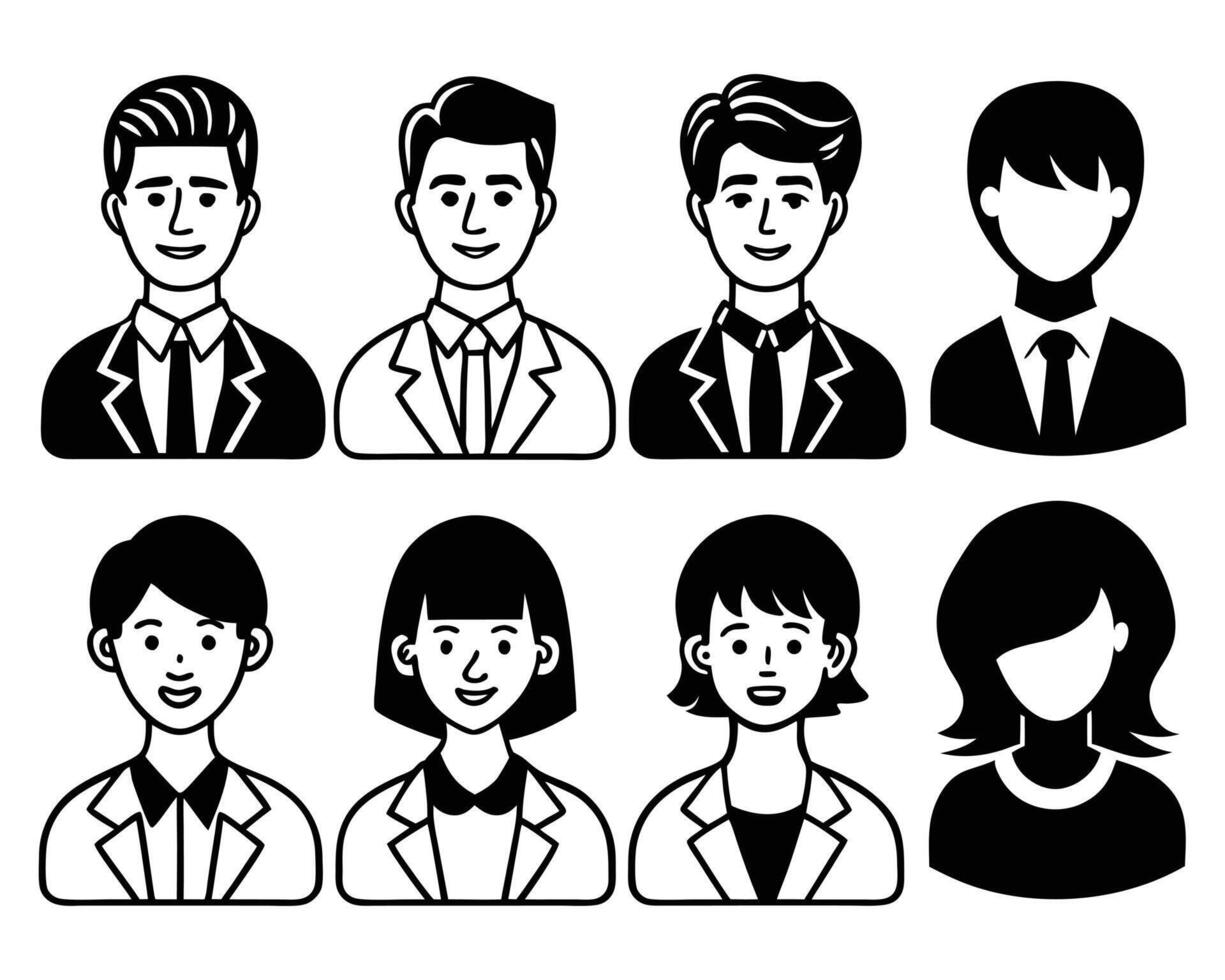 black and white people avatars set of business people vector