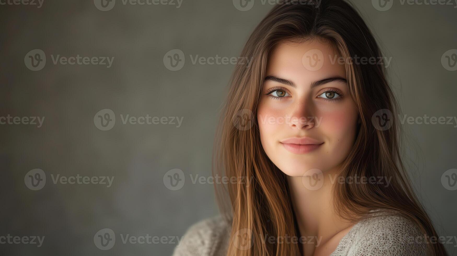 Portrait of a young woman with natural beauty and gentle expression photo