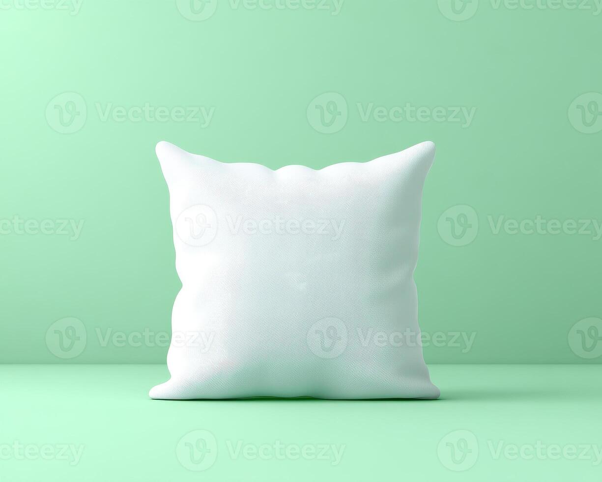 soft pillow mockup on mint green background creates serene and inviting atmosphere perfect for home decor photo
