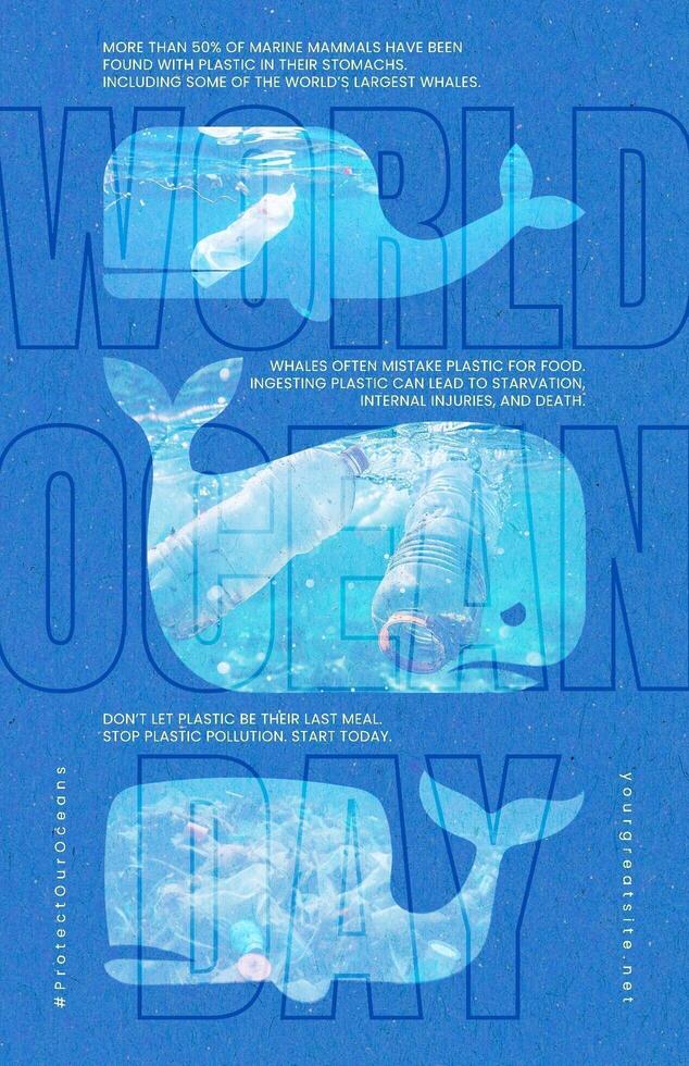 World Ocean Day PSA Poster with Whale and Plastic Pollution theme template