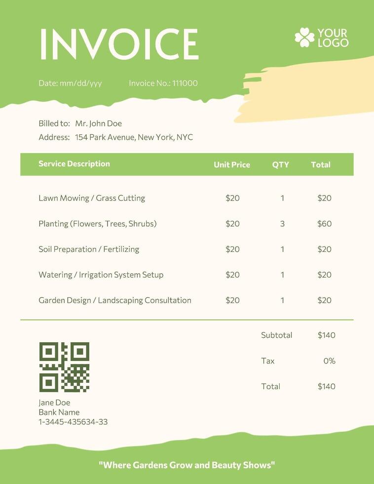 Invoice Template for Gardener Service