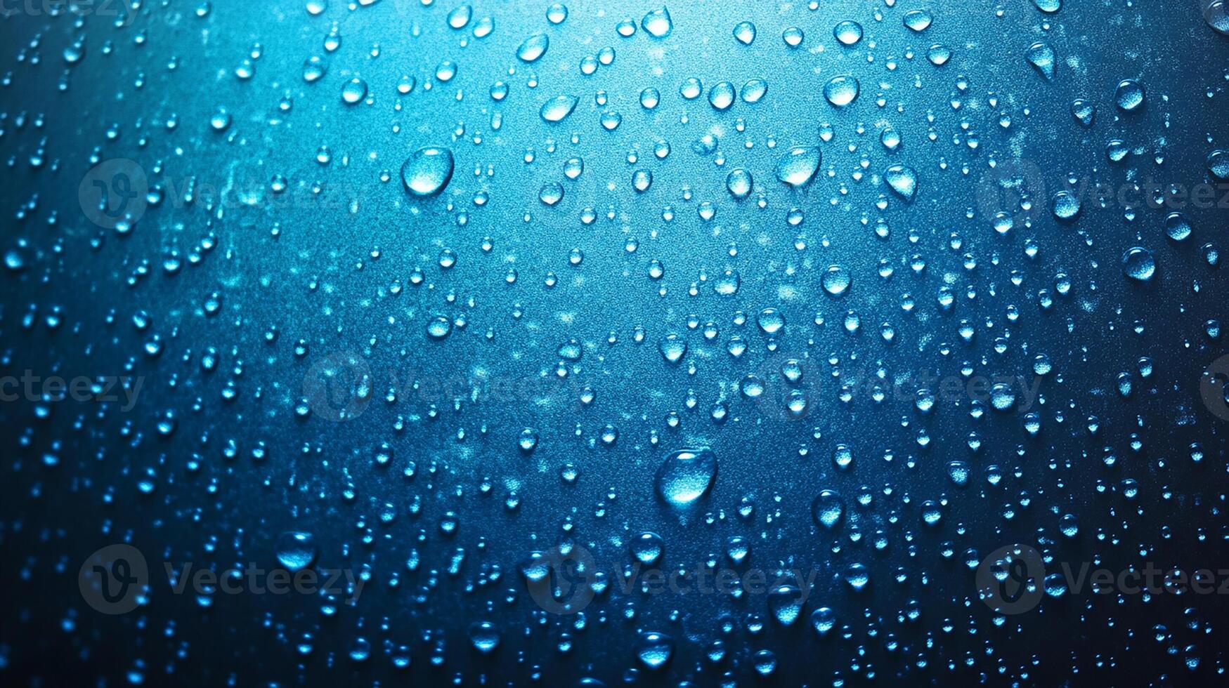 Water Droplets on a Smooth Surface. Macro Close-Up in Blue Light photo