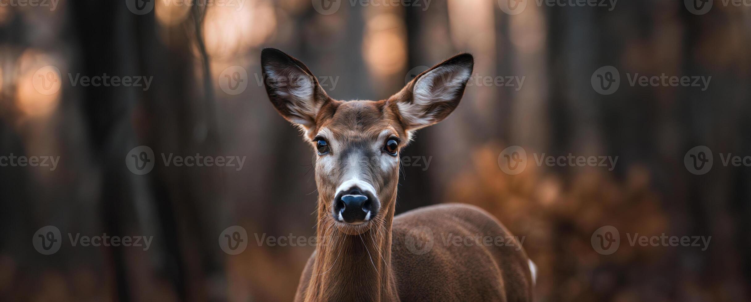 A deer is looking at the camera in a forest photo