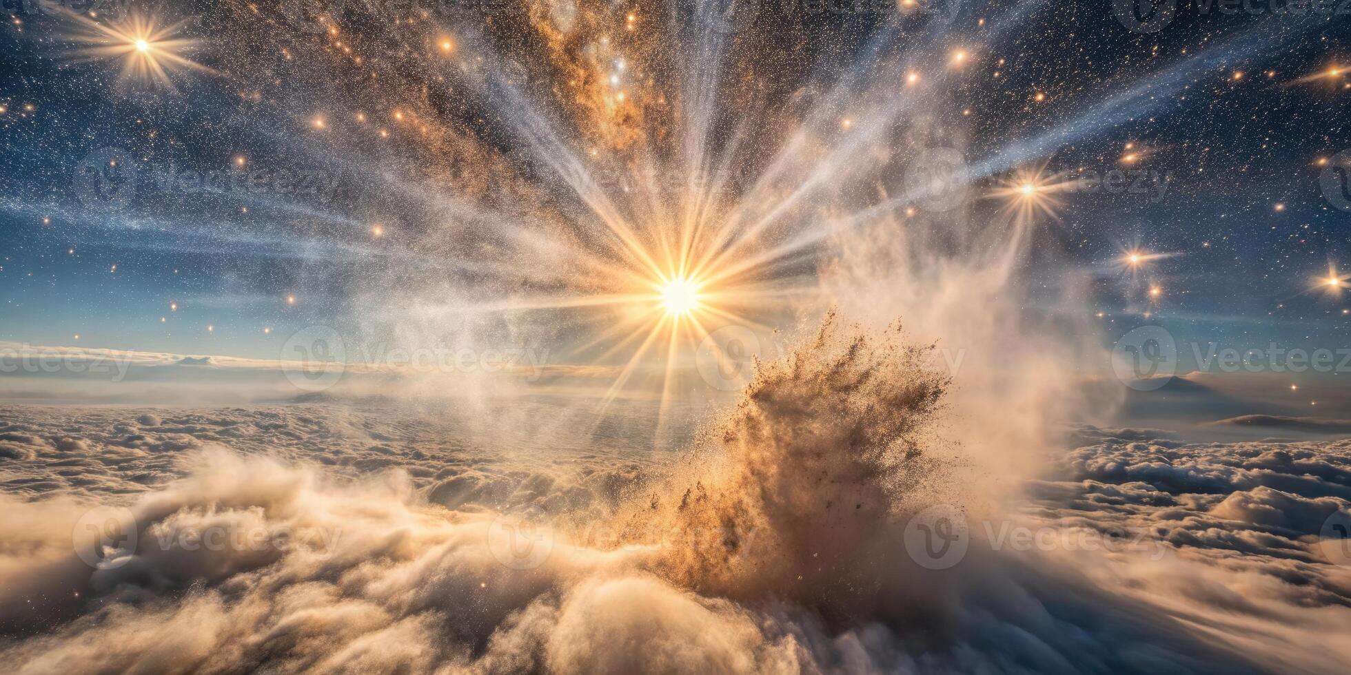 A powerful explosion of clouds and sunlight. photo