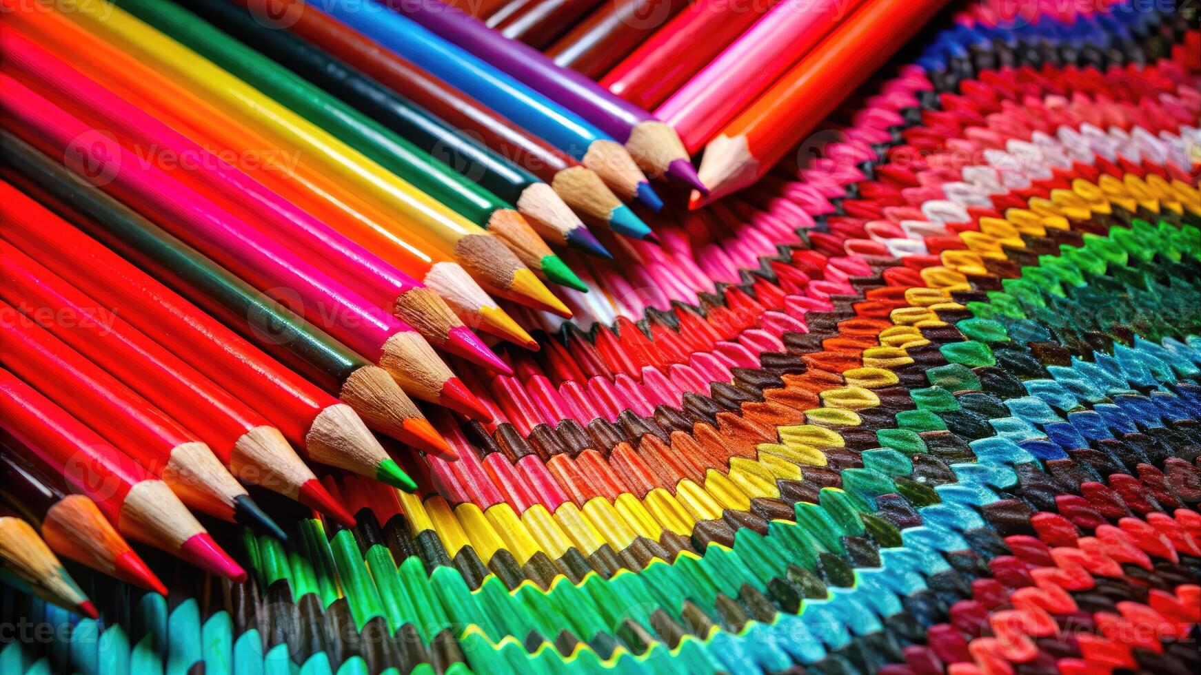 Vibrant colored pencils arranged in a wave pattern. photo
