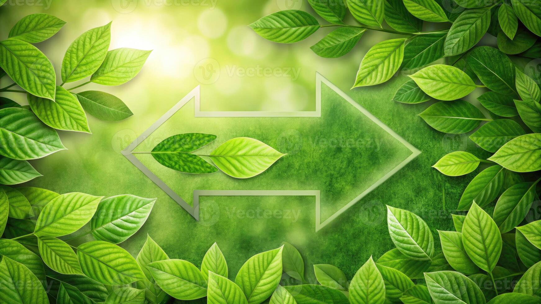 Green leaves form an arrow on a textured background. photo