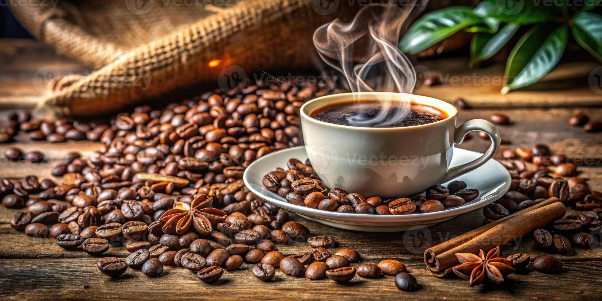 Freshly brewed coffee with aromatic spices. photo