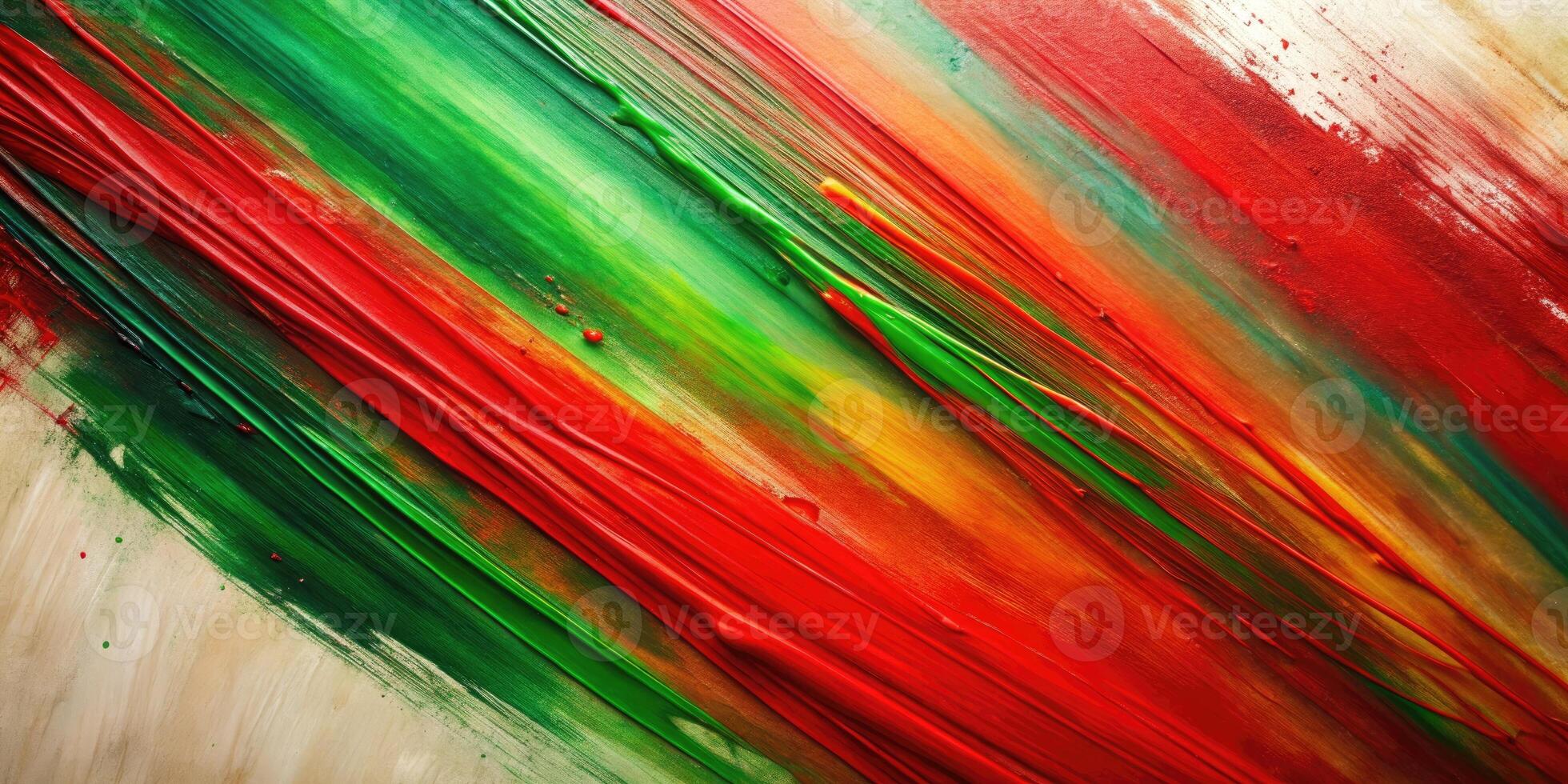 Colorful abstract painting with bold red and green strokes. photo
