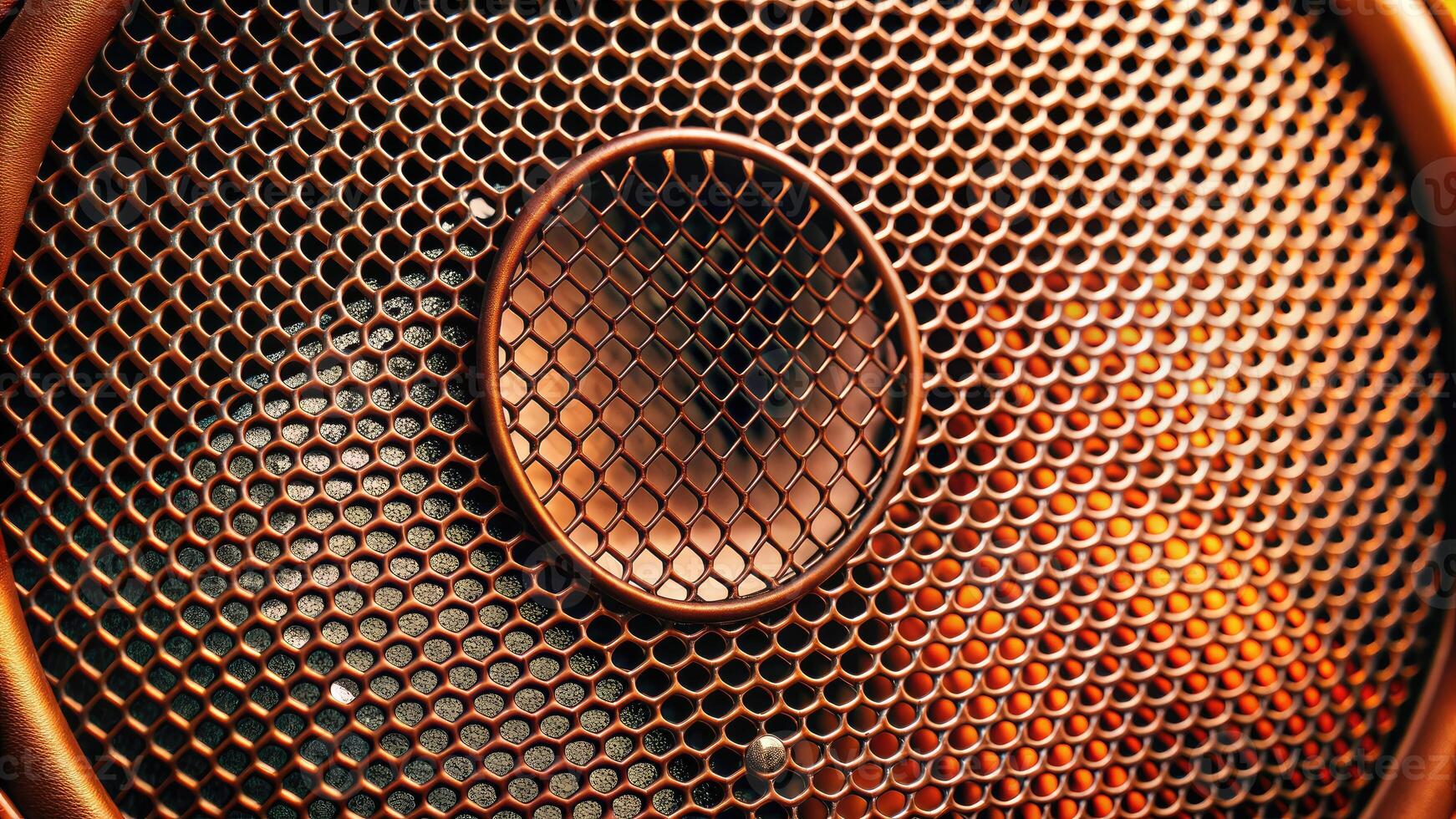 A copper mesh with a circular design detail. photo
