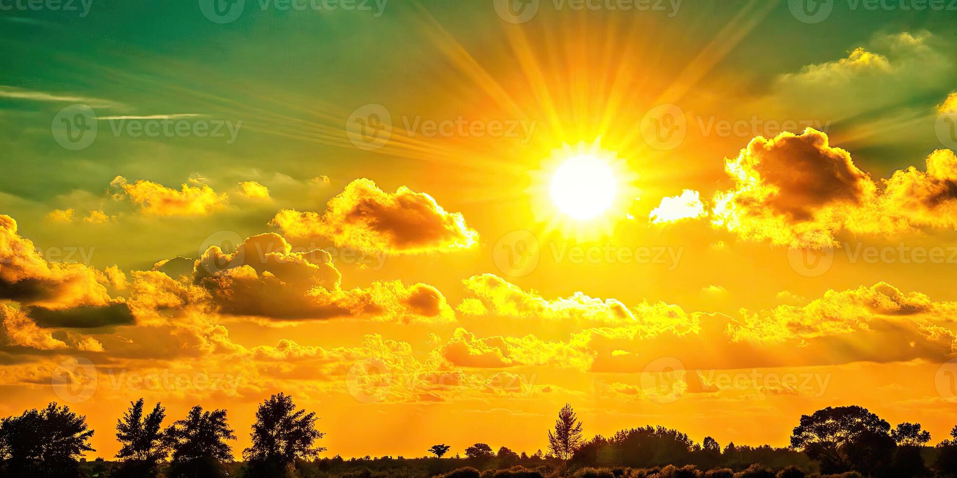 Vibrant sunset casting golden hues over a tranquil landscape. photo