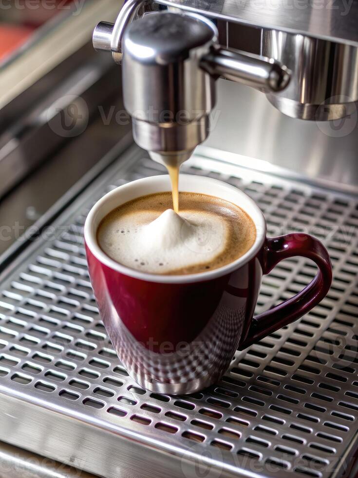 Espresso machine pouring coffee into a cup. photo