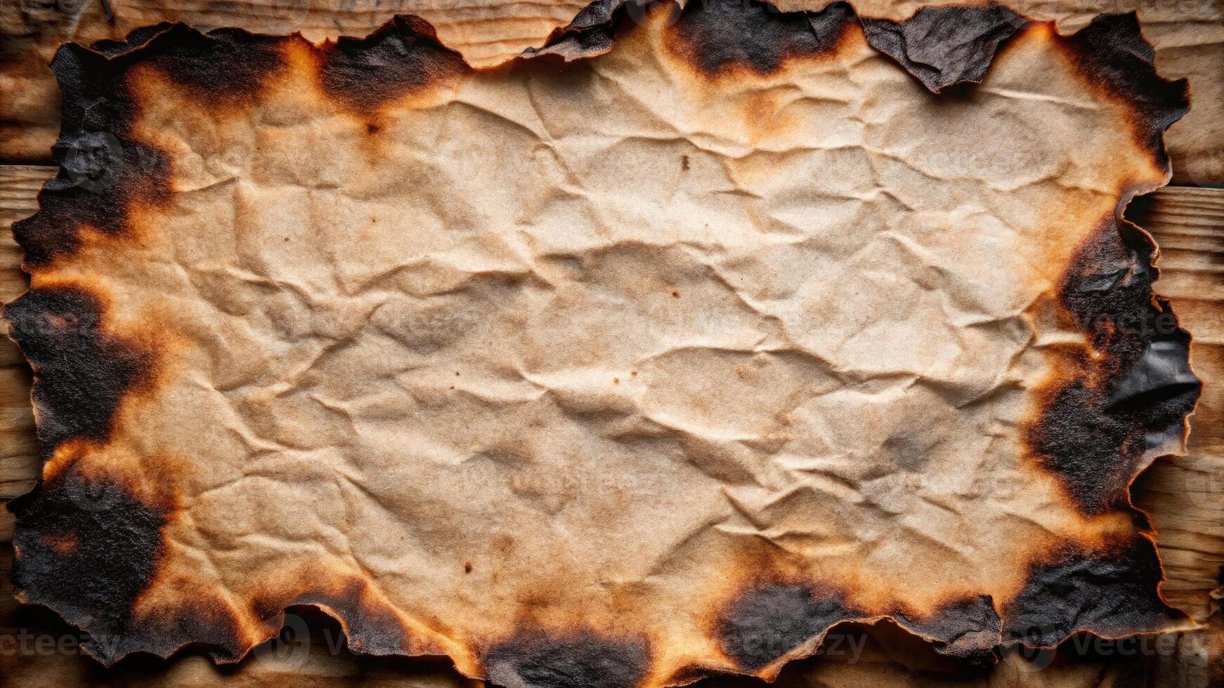 Old parchment paper with burnt edges and texture. photo