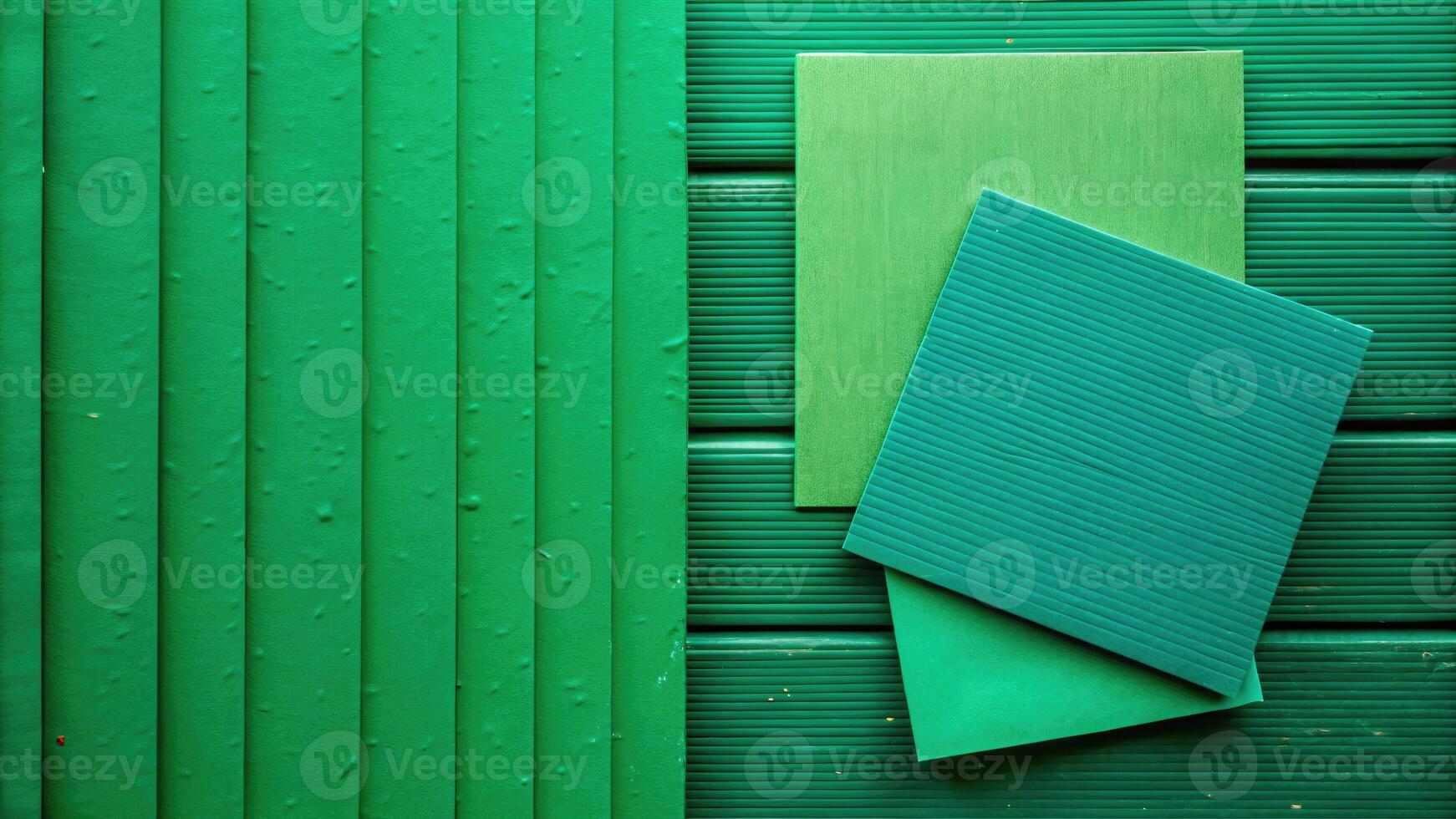 Green folded papers arranged in a geometric pattern. photo