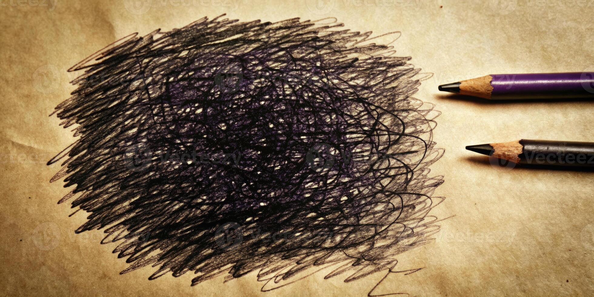 Scribbled black ink with pens on a textured paper. photo