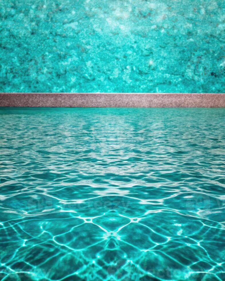 Clear turquoise swimming pool with rippling water on a sunny day photo
