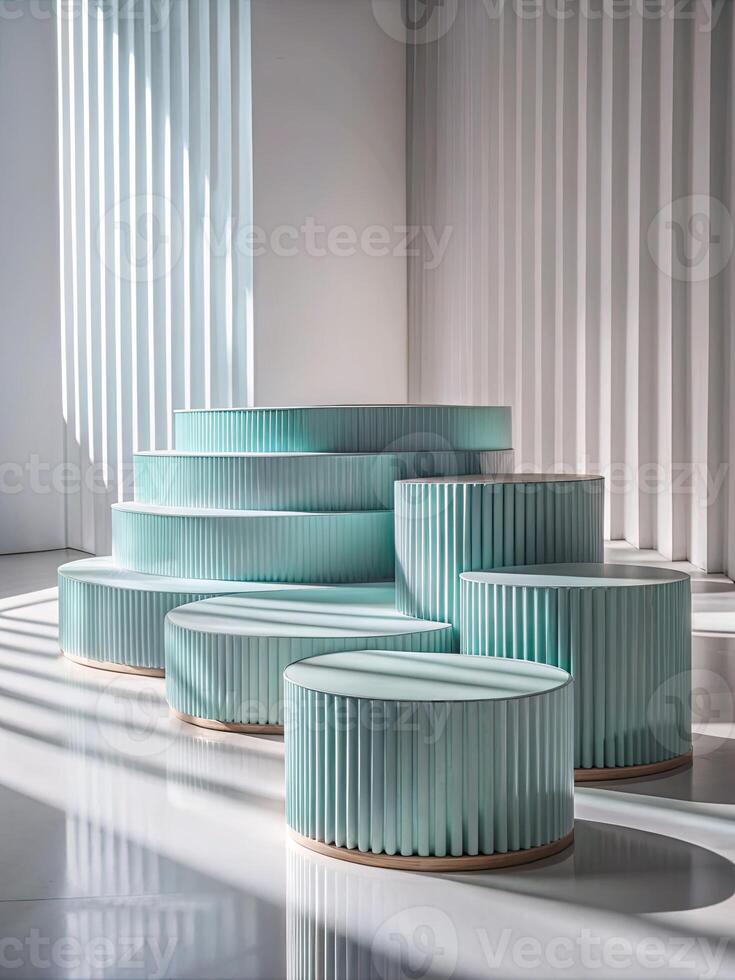 Modern turquoise seating in a minimalist space. photo