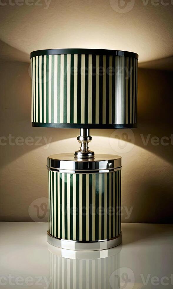 Modern table lamp with sleek striped design. photo