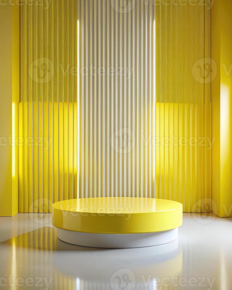 Modern room with a bright yellow cylindrical display. photo