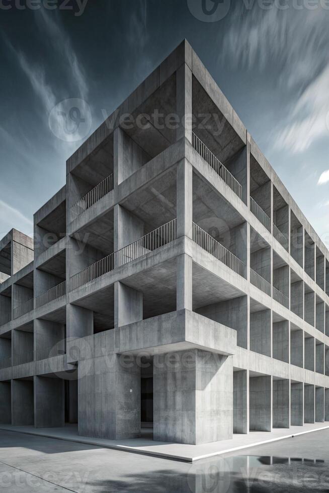 Modern concrete building with sharp angular lines. photo