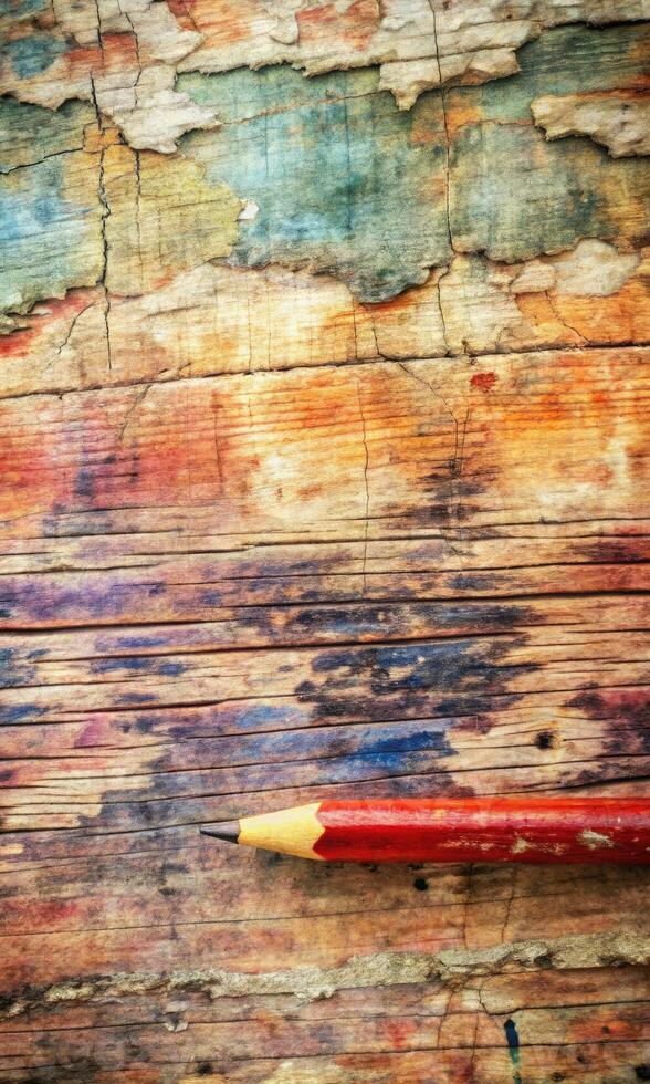 Weathered wood with vibrant colored pencil. photo