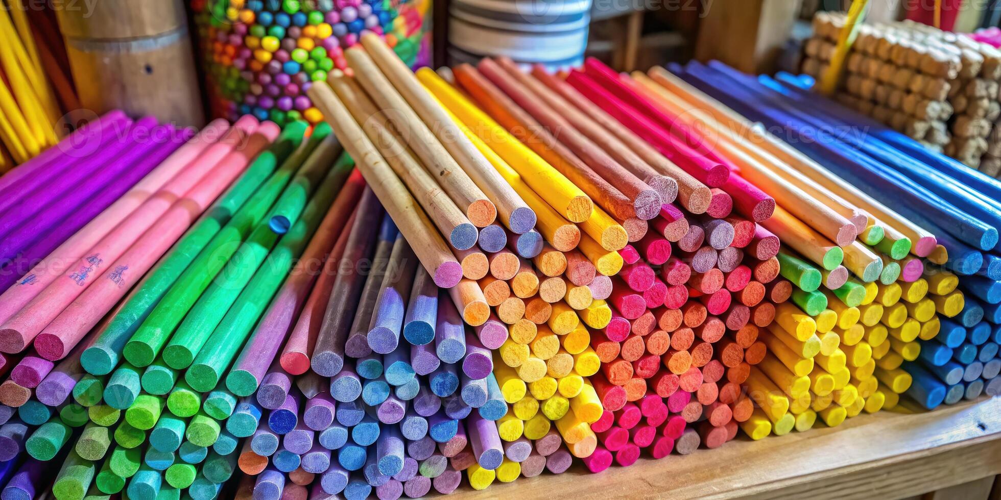 Assortment of colorful pencils neatly stacked. photo