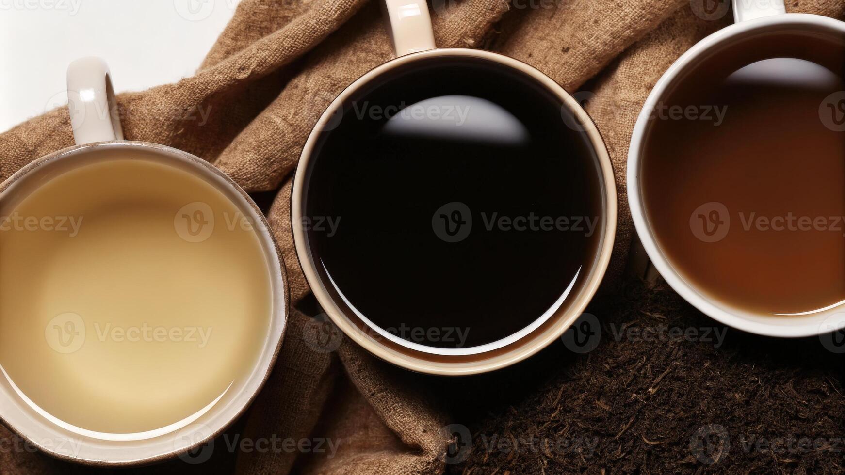 Steaming Cups of Coffee and Milk on a Rustic Table photo