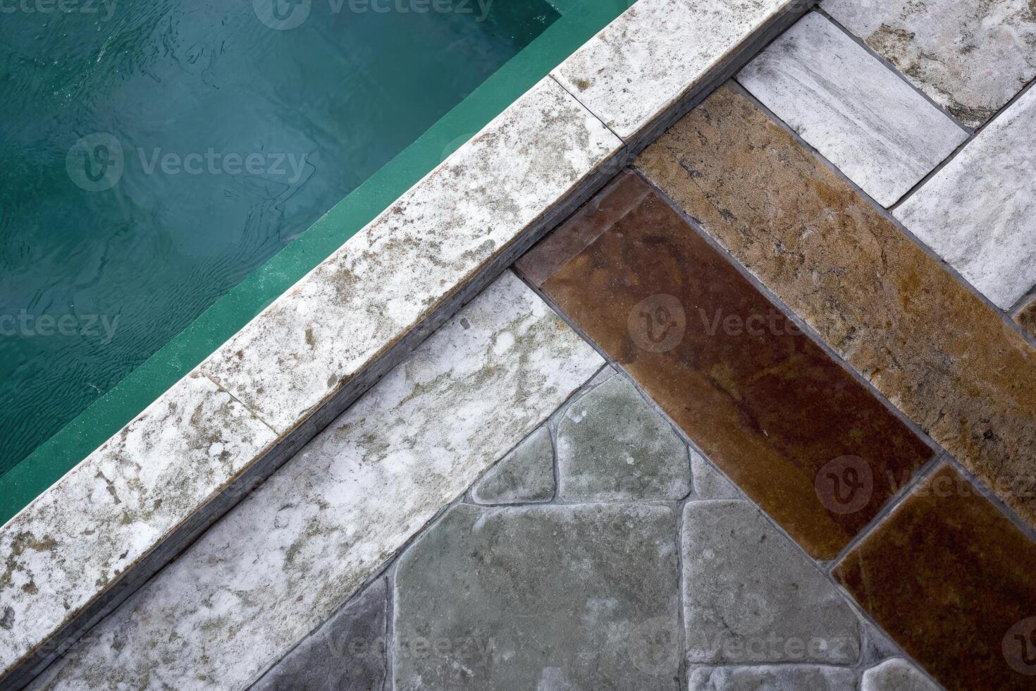 Geometric Marble and Tile Floor Design with Contrasting Patterns photo