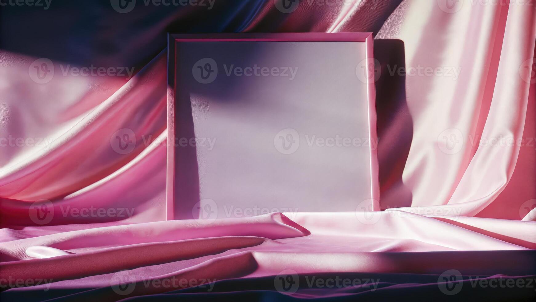 Empty Pink Frame with Satin Fabric Background photo