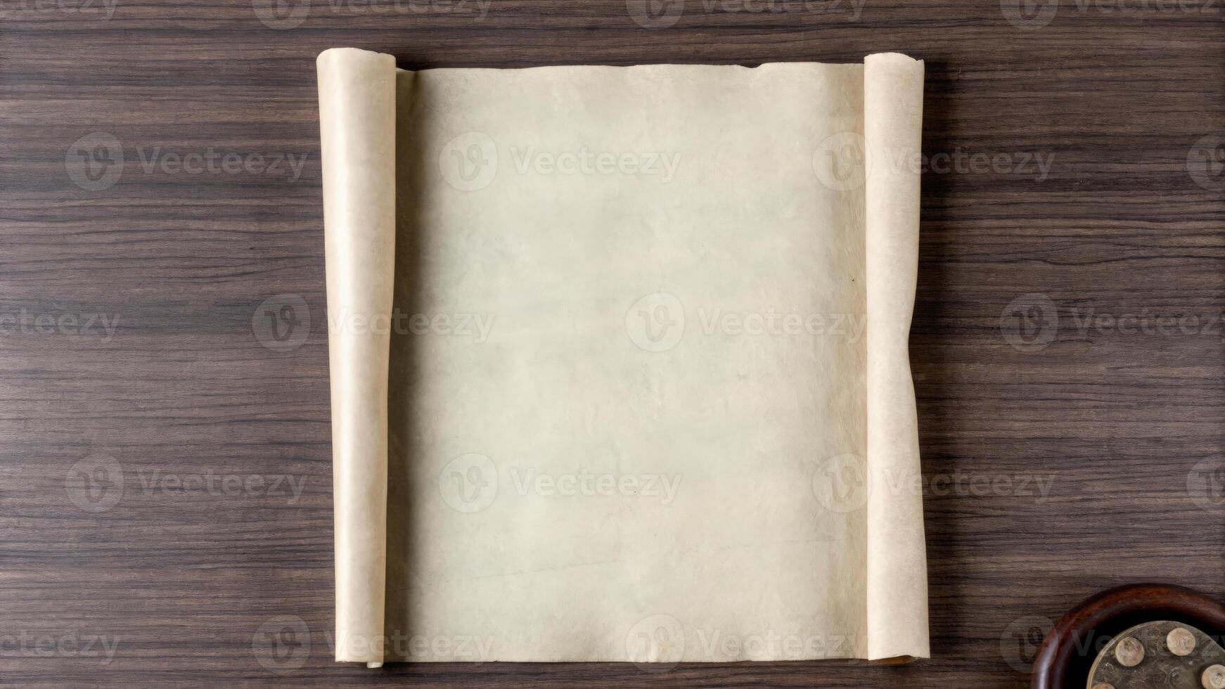 Blank Scroll on Wooden Surface with Rustic Charm photo