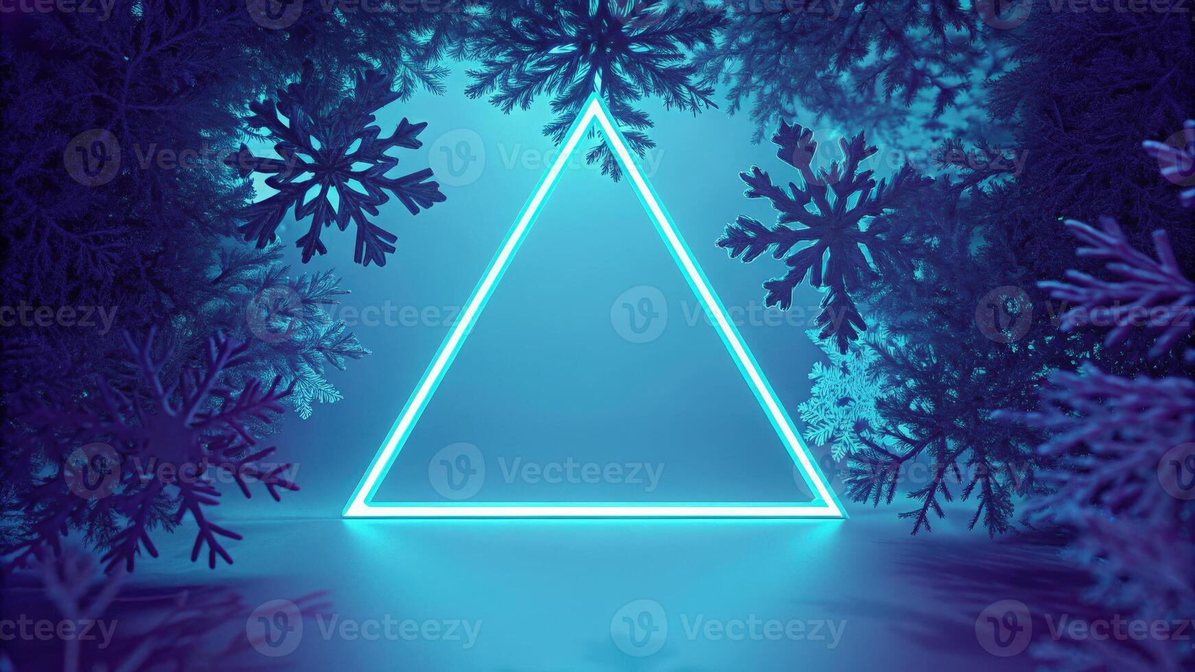 Glowing Neon Triangle in Winter Forest Setting photo