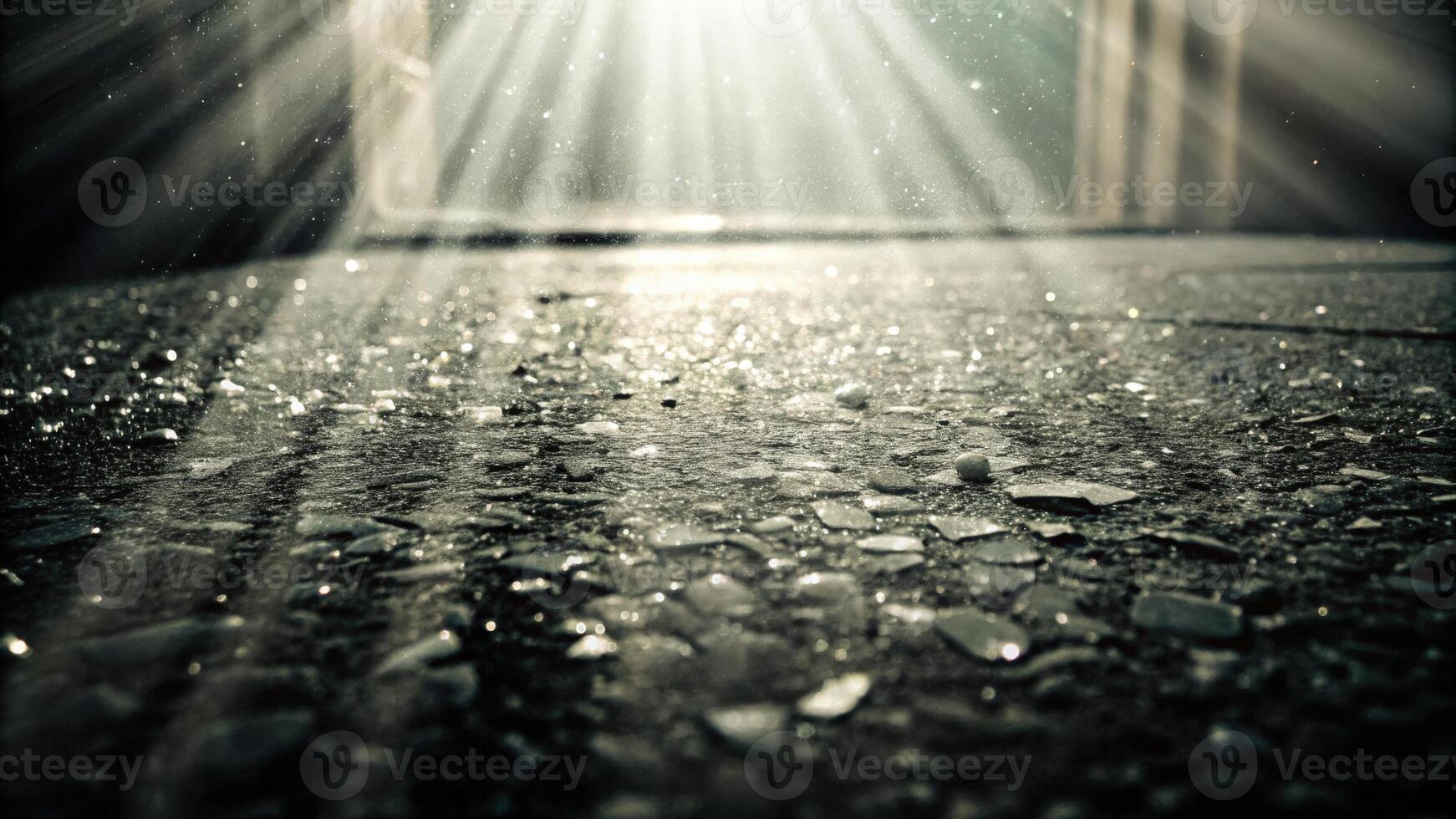 Sunlight Rays Reflecting on Wet Glass Surface photo