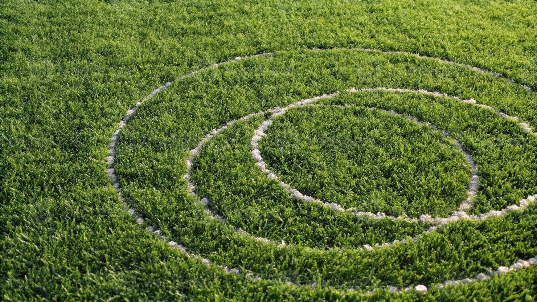 Grass Field with Circular Patterns in a Geometric Design photo