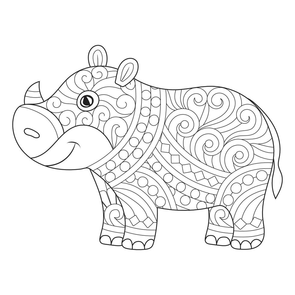 Cartoon Rhinoceros Coloring Page vector