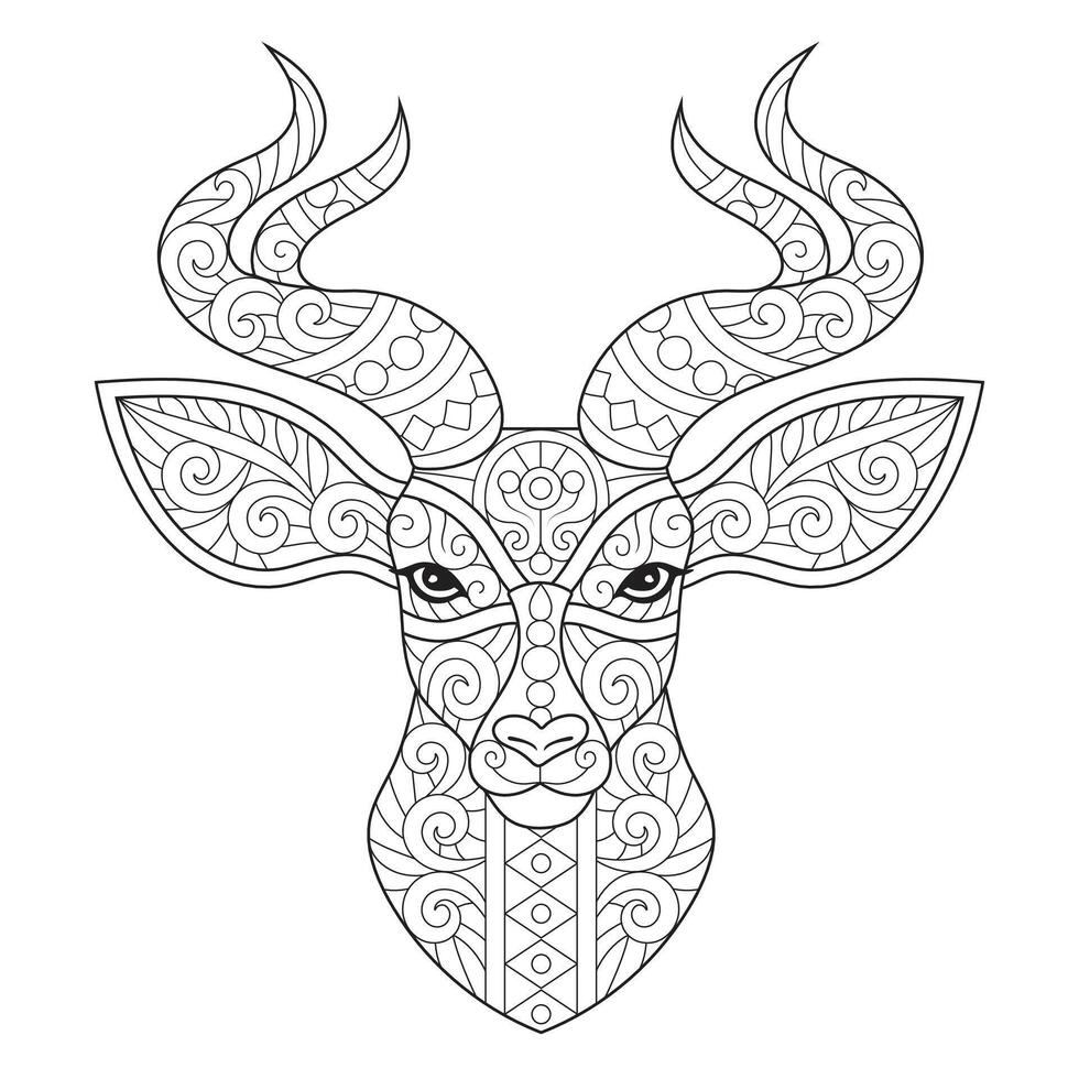 Intricate Deer Head Line Art for Coloring vector