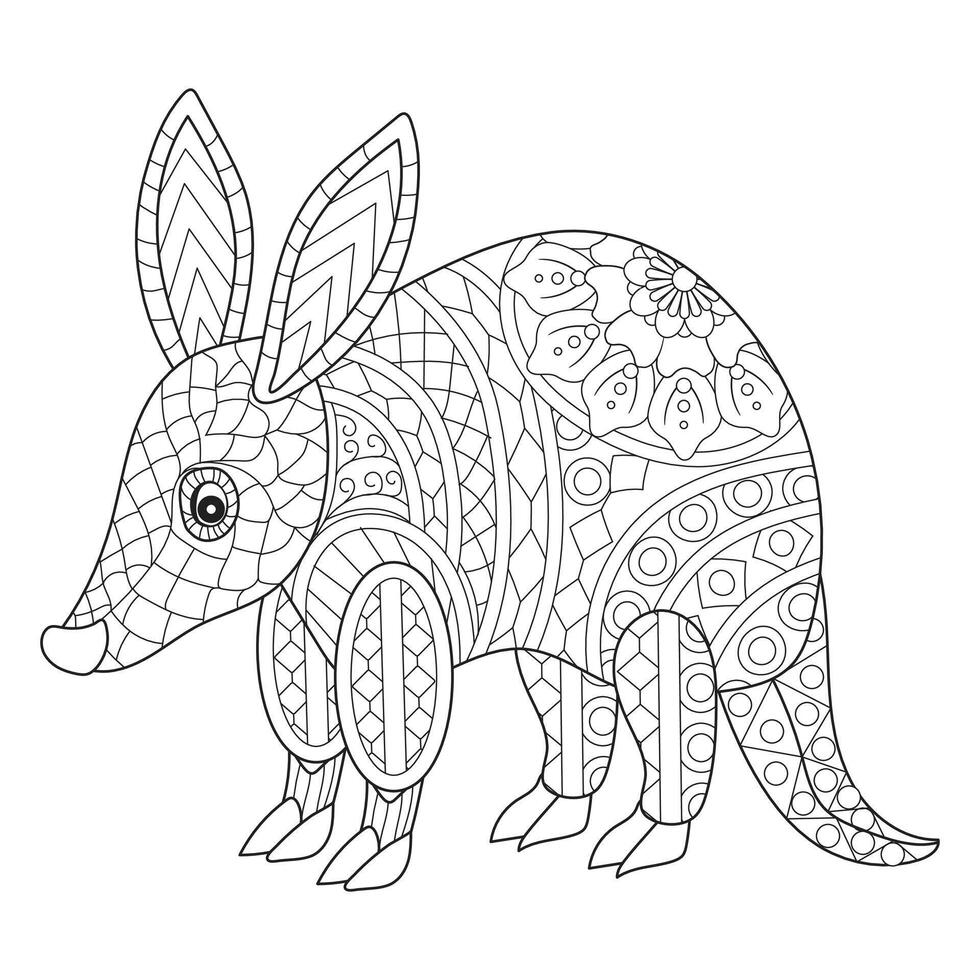 Intricate Aardvark Coloring Page vector