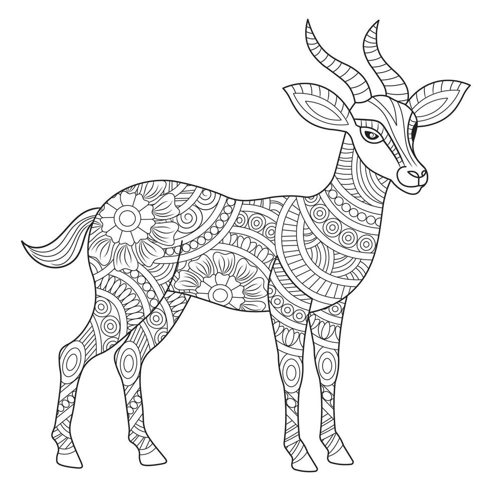 Intricate Antelope Line Art with Patterns vector