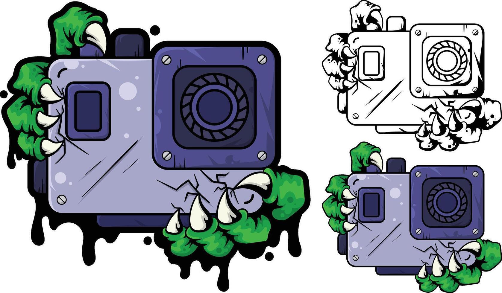 Cartoon camera and claw graffiti illustration design vector
