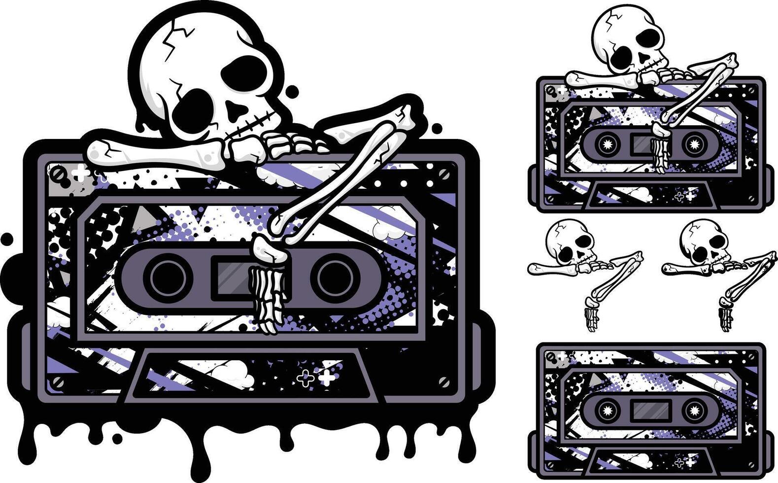 Abstract music cassette illustration design with skull character object vector